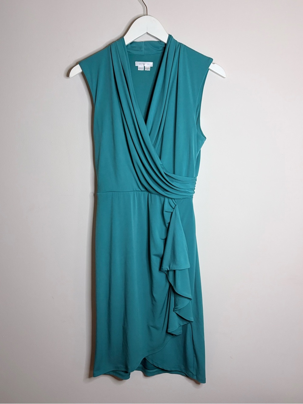 London Times Teal Faux Wrap Dress